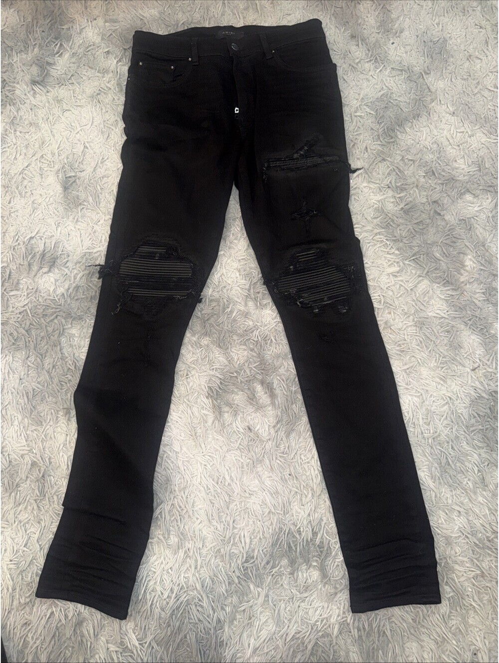 Amiri Black Distressed Ripped Knee Skinny Jeans